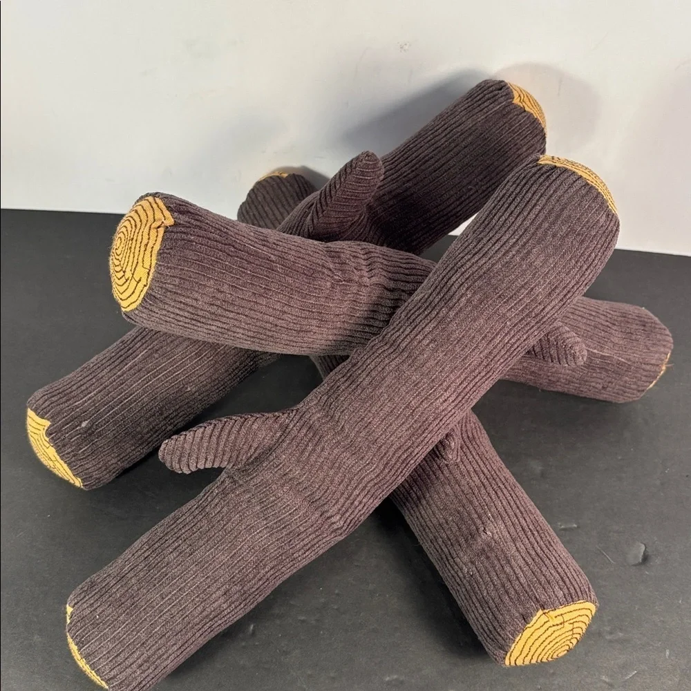 Plush Log Set Brown Corduroy Soft Toy Firewood Home Decor 10”
